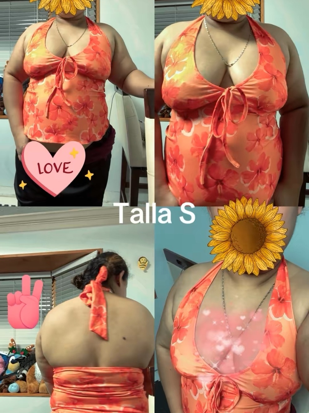 Women’s Orange Floral Halter Tie-Front Top